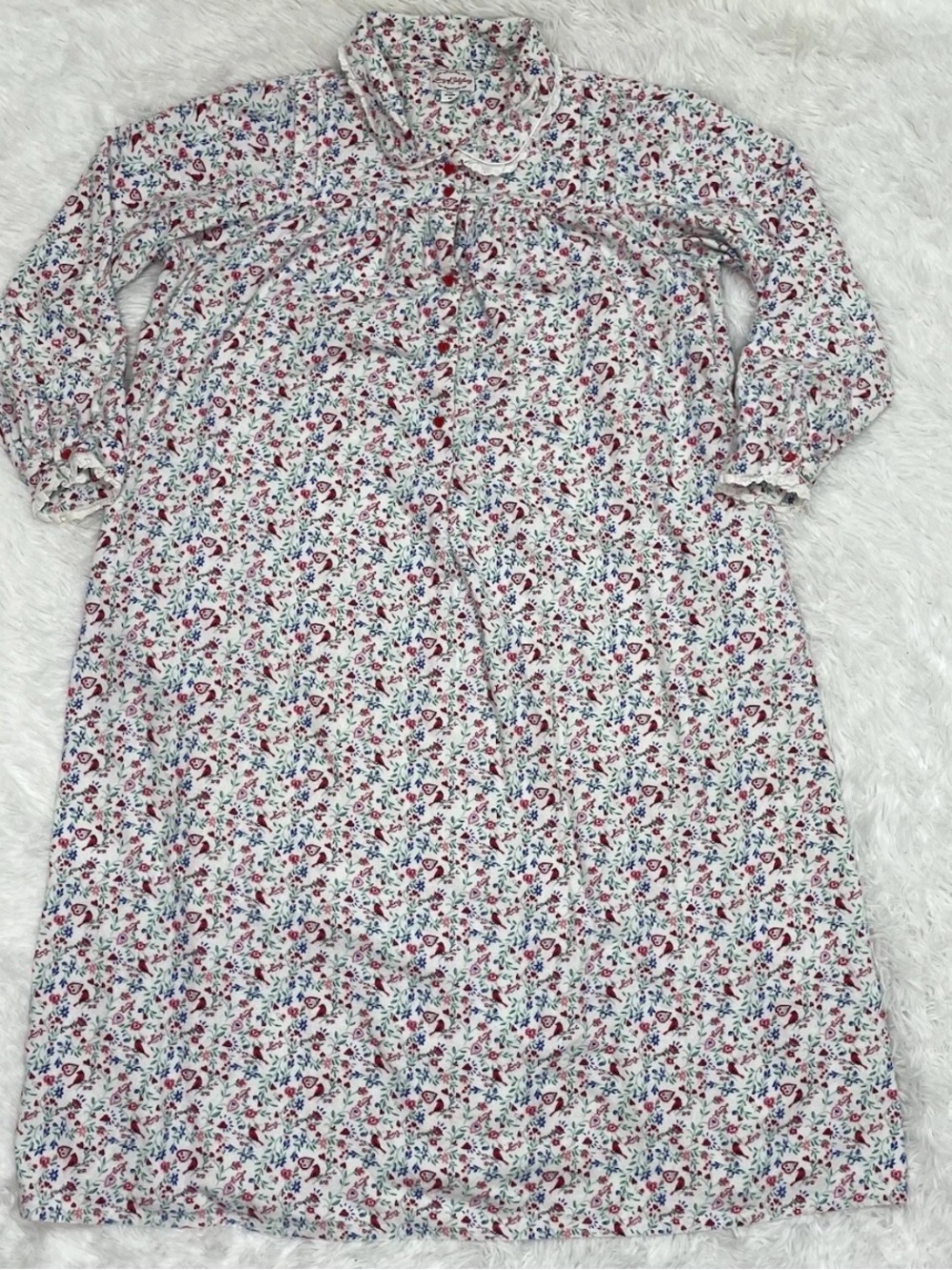 Lanz Of Salzburg Women’s Size Medium Nightgown Cardinal Bird Print Heart Buttons